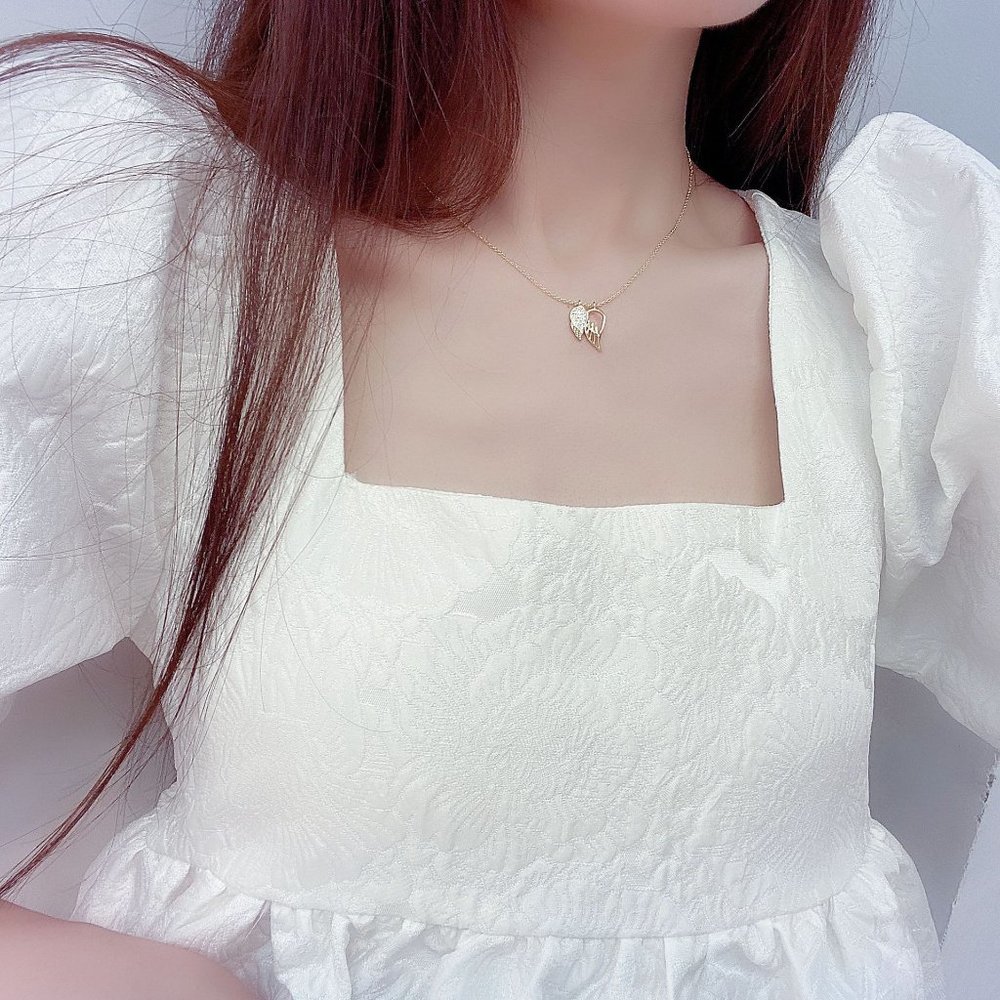 NEW 14K Gold Plated Diamond Angel Wing Necklace - Picture 3 of 9